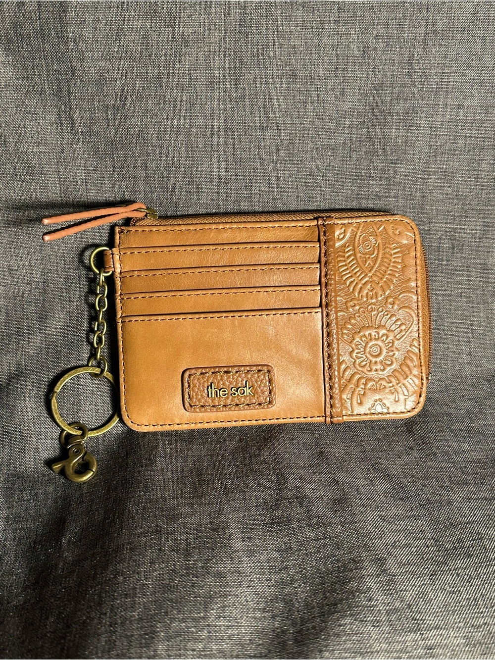 The Sak Brown Leather Cardholder with Gold Logo